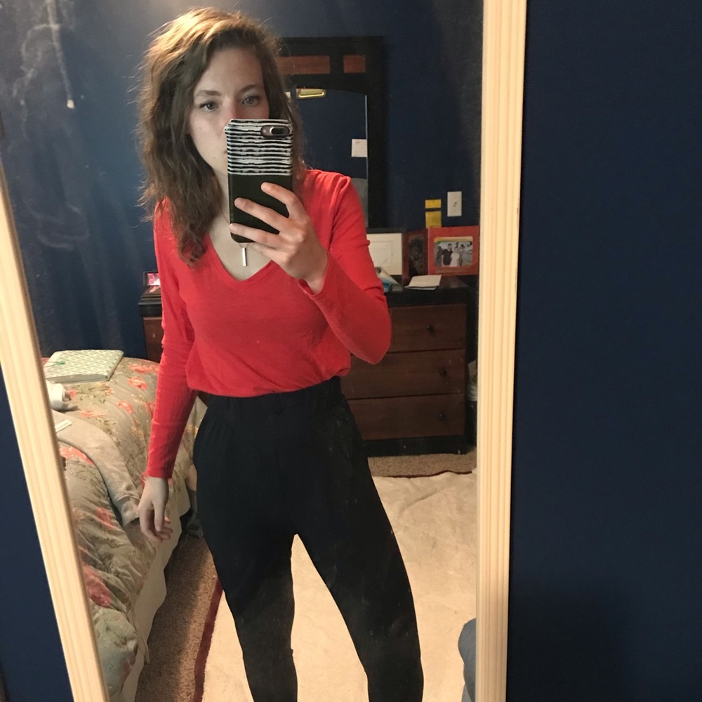 GAP Red Long-Sleeved Vee Tee